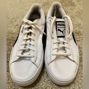 PUMA Basket Low Top Sneakers | Women US Size 7 | Color White & Black | Pre-owned